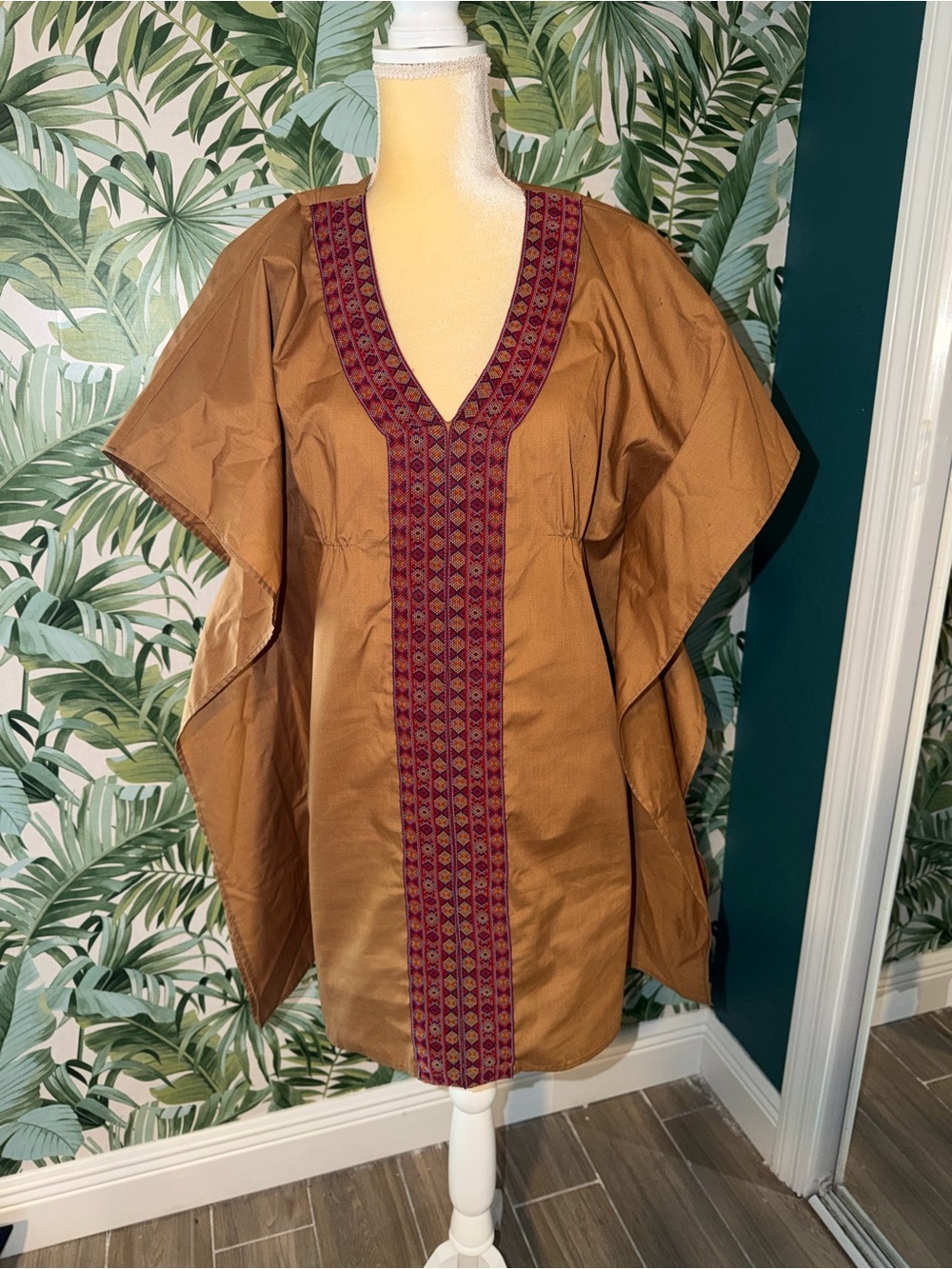 Koch Brown Embroidered V-Neck Resort Caftan Tunic Dress - Picture 3 of 7